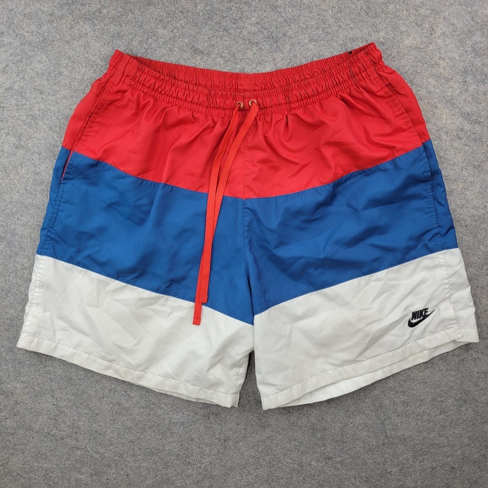 Nike Shorts Mens 2XL Red Blue White Swim Trunks Mesh Lined Drawstring Quick Dry